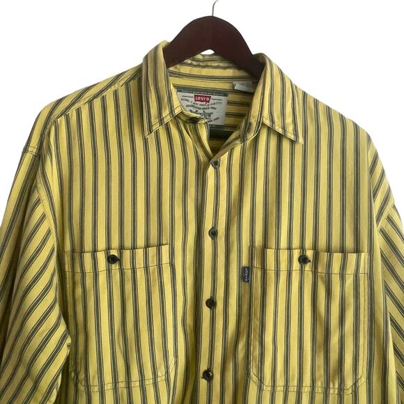 Levis Mens Shirt M Yellow Stripe Cotton Button Up Casual Office Western Rodeo - Picture 5 of 14